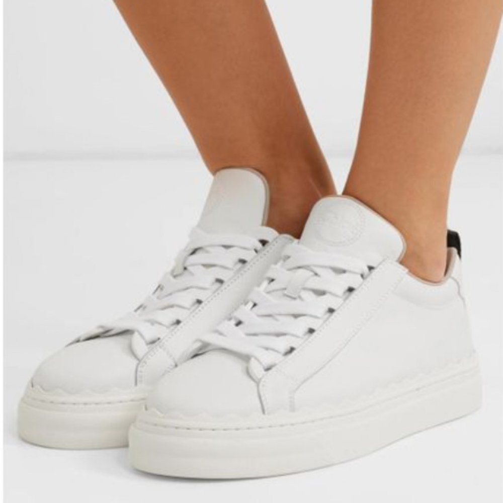 Lyst Chloé Lauren Scalloped Leather Sneakers in White IT37 US7